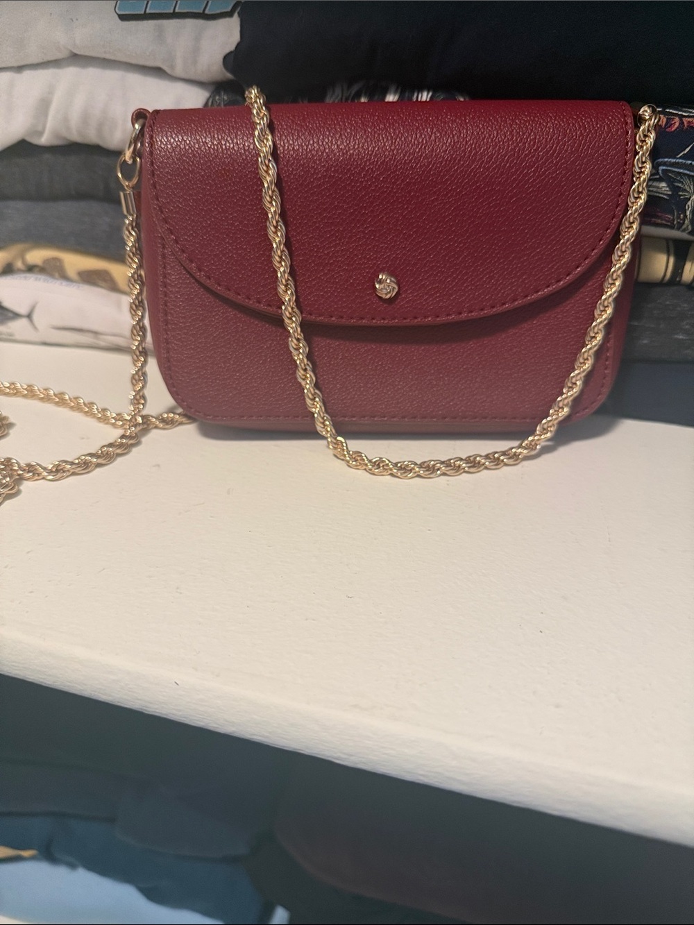 Women's Burgundy Crossbody Bag with Gold Chain